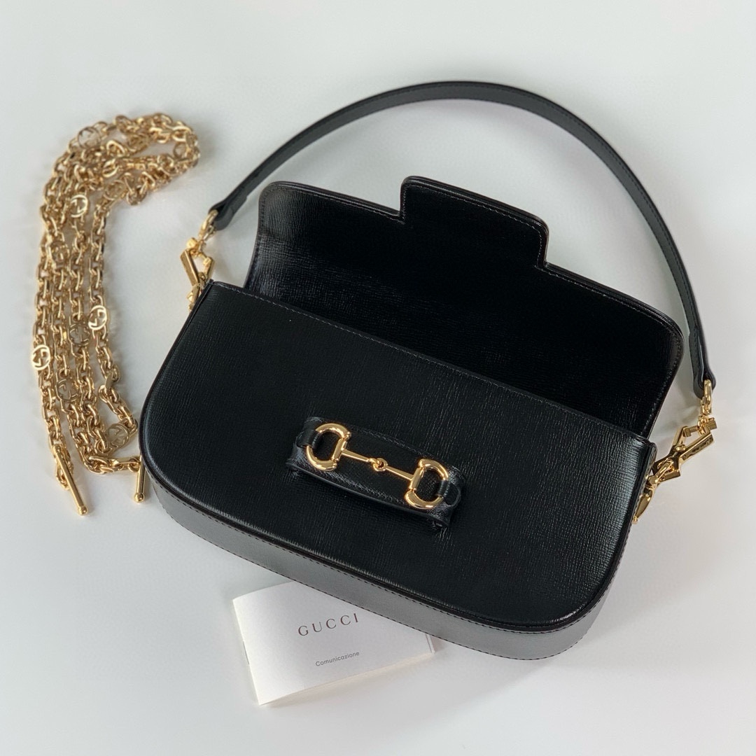 Gucci Horsebit 1955 Series Shoulder Bag Clutch Bag Black Leather